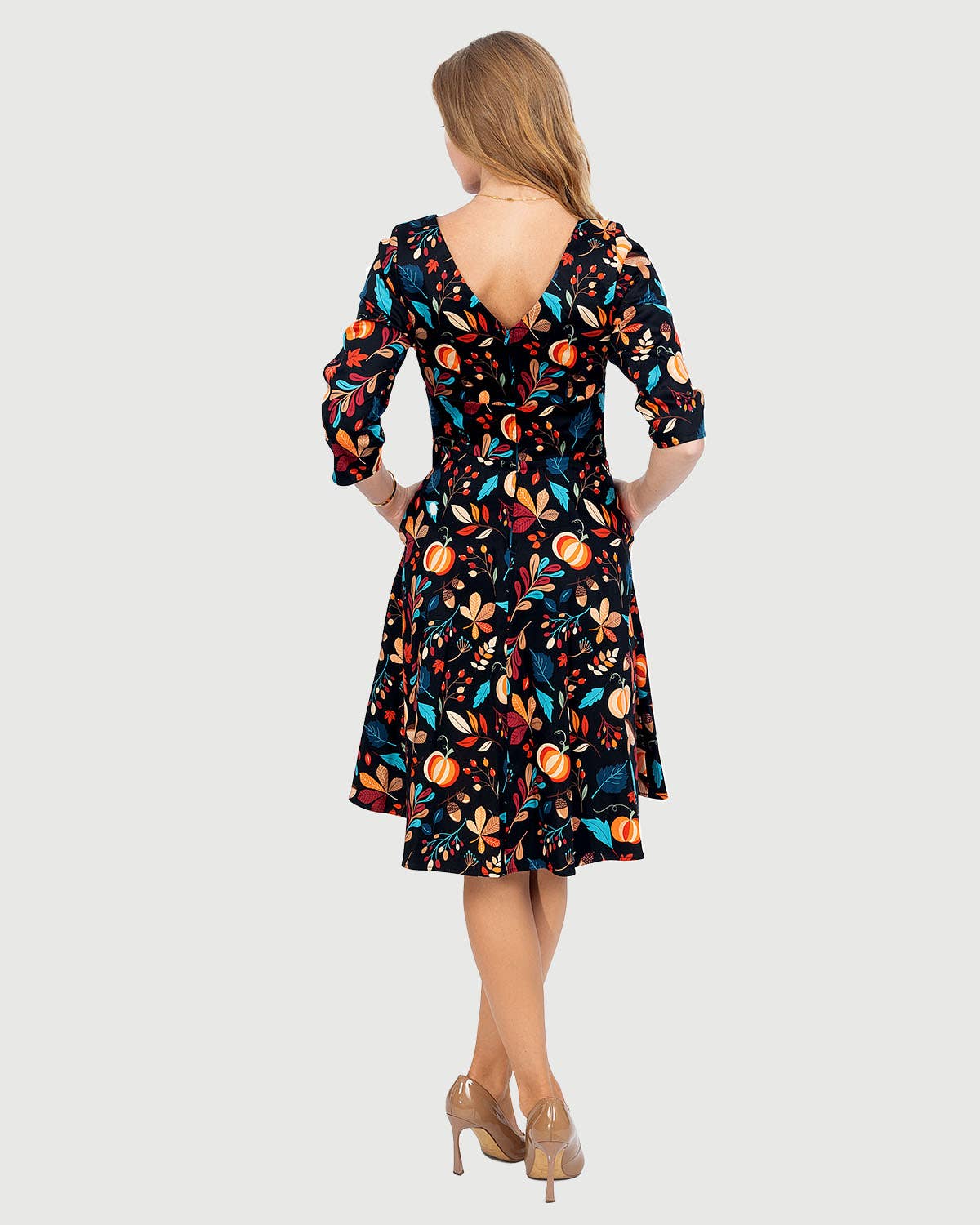 Eva Rose Pumpkin Print Fit & Flare Dress