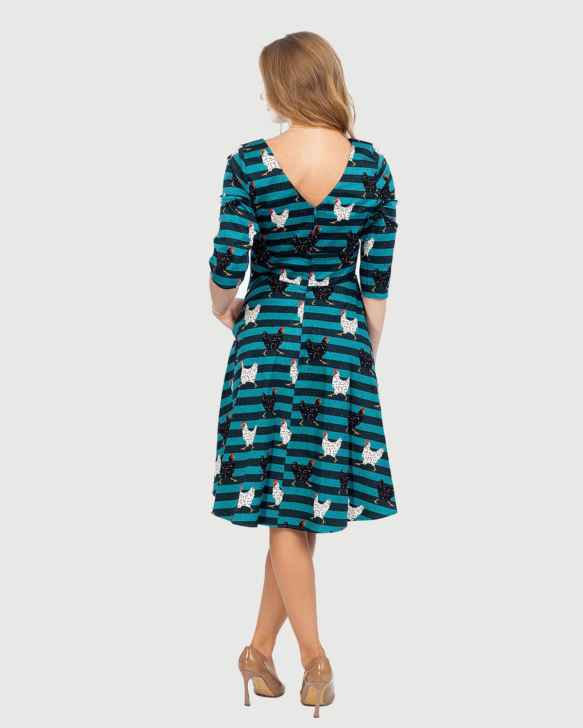 Eva Rosa Chicken Print Fit & Flare Dress