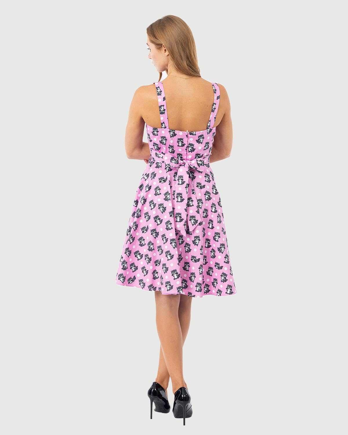 Eva Rose Fold Over Fit and Flare Women Raccoon Print Dress