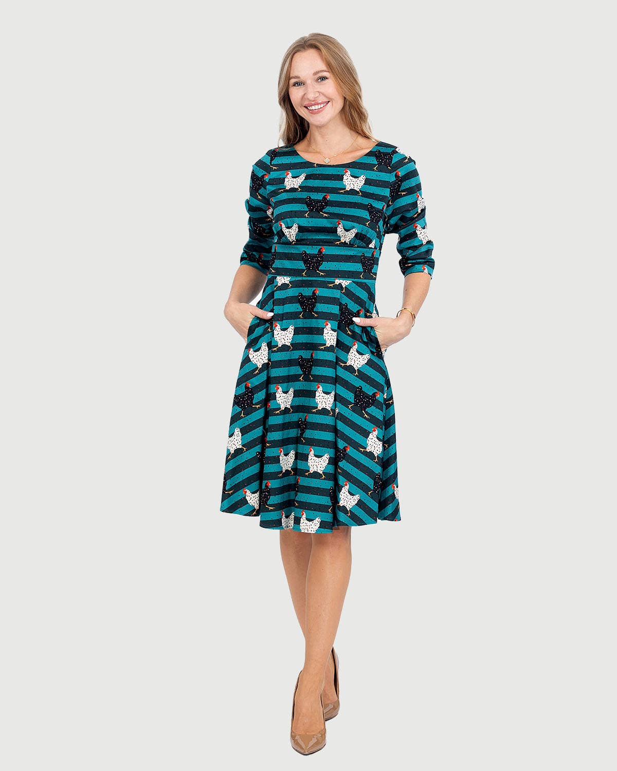 Eva Rosa Chicken Print Fit & Flare Dress