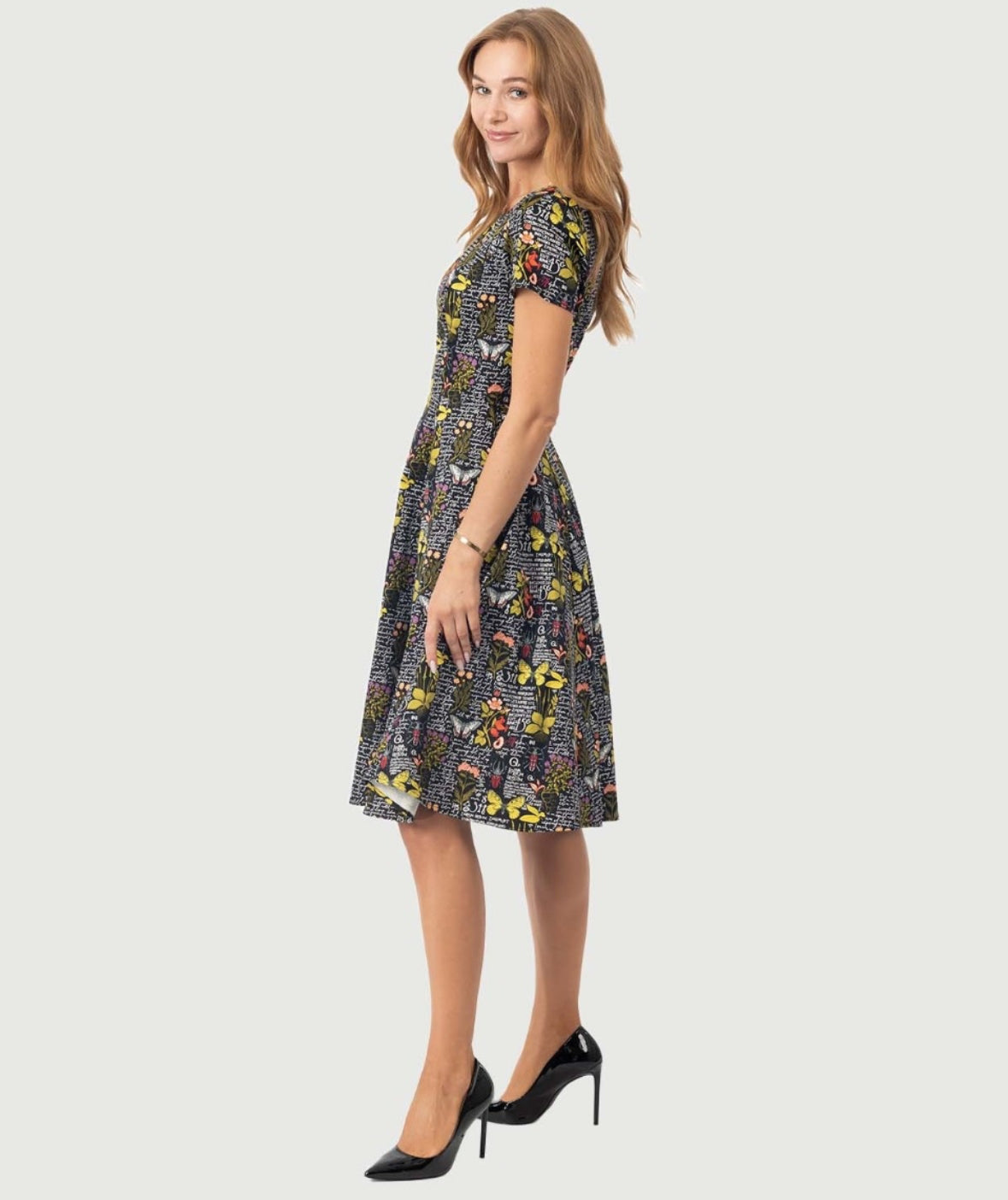 Eva Rose Botanical Butterfly Print Cap Sleeve Dress