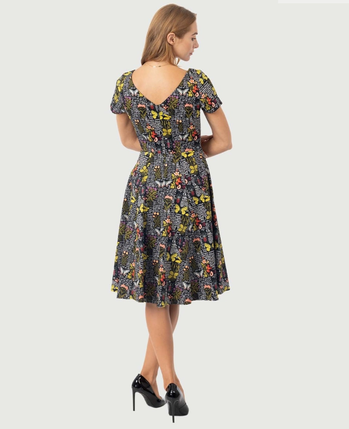 Eva Rose Botanical Butterfly Print Cap Sleeve Dress