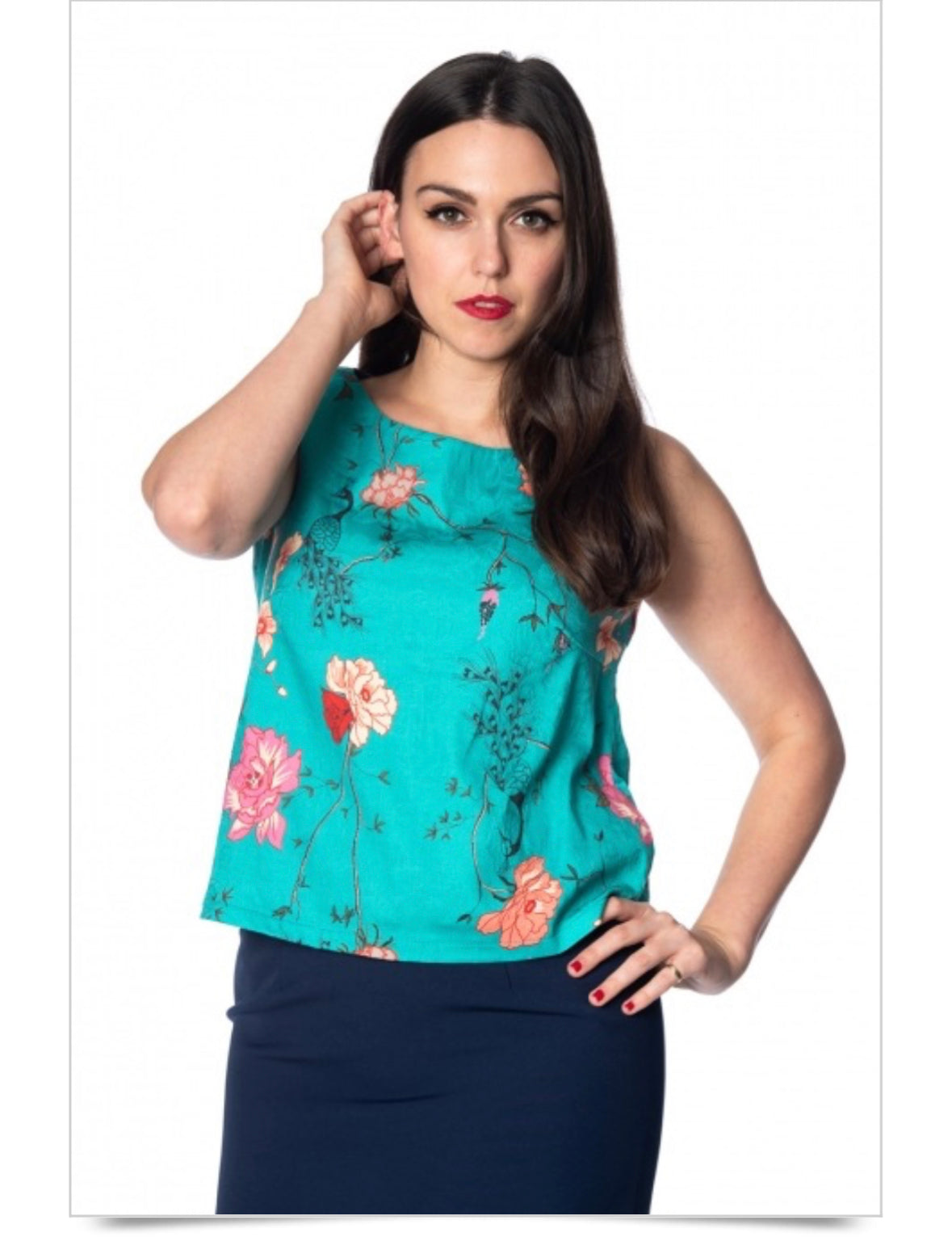 Banned Retro Peacock Floral Blouse
