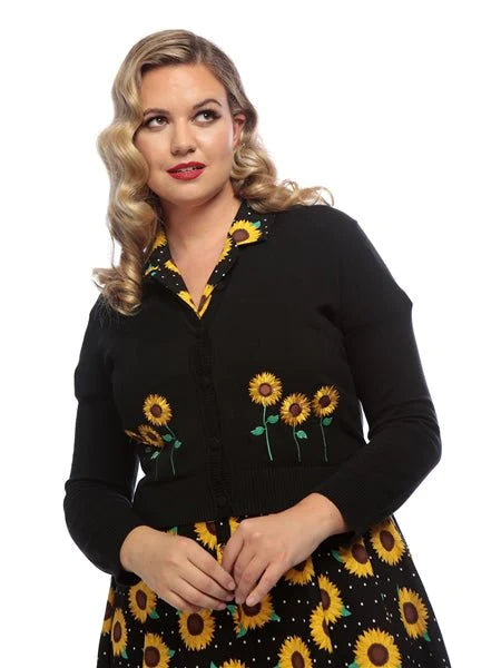 Collectif London Abigail Sunflower Cropped Cardigan in Black