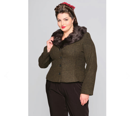 Collectif London Olive Green Molly Riding Jacket