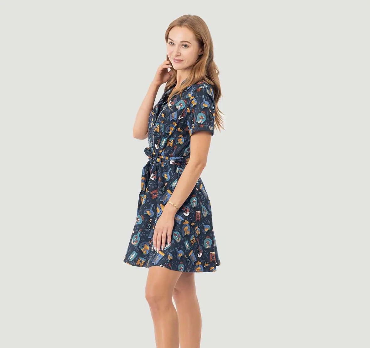 Eva Rose Short Sleeve Shirt Dress W/ Belt & Pockets in Poison Plant