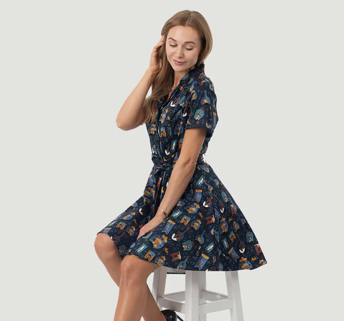 Eva Rose Short Sleeve Shirt Dress W/ Belt & Pockets in Poison Plant
