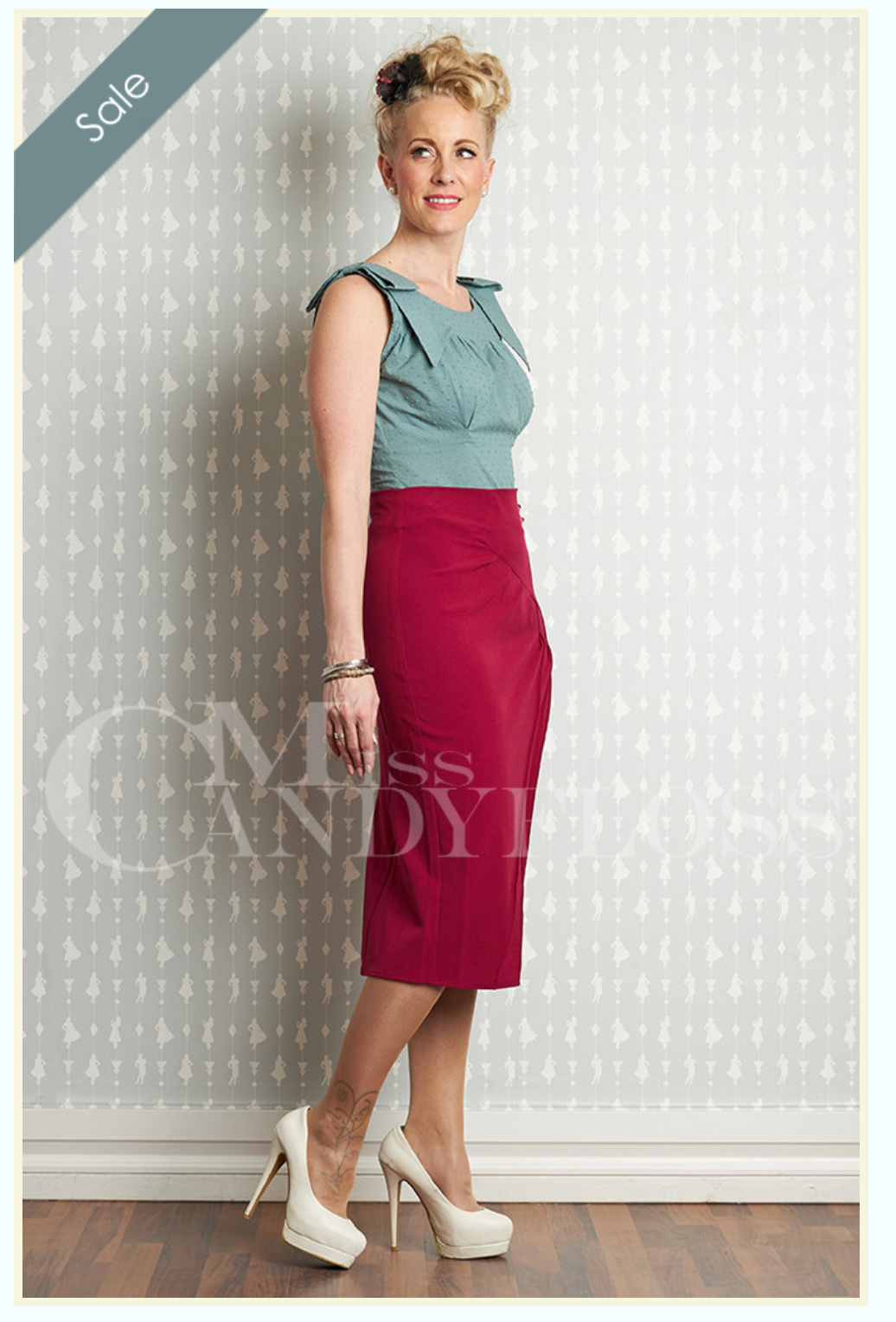 Miss Candyfloss Emese-Raspberry 1950's Wiggle Skirt