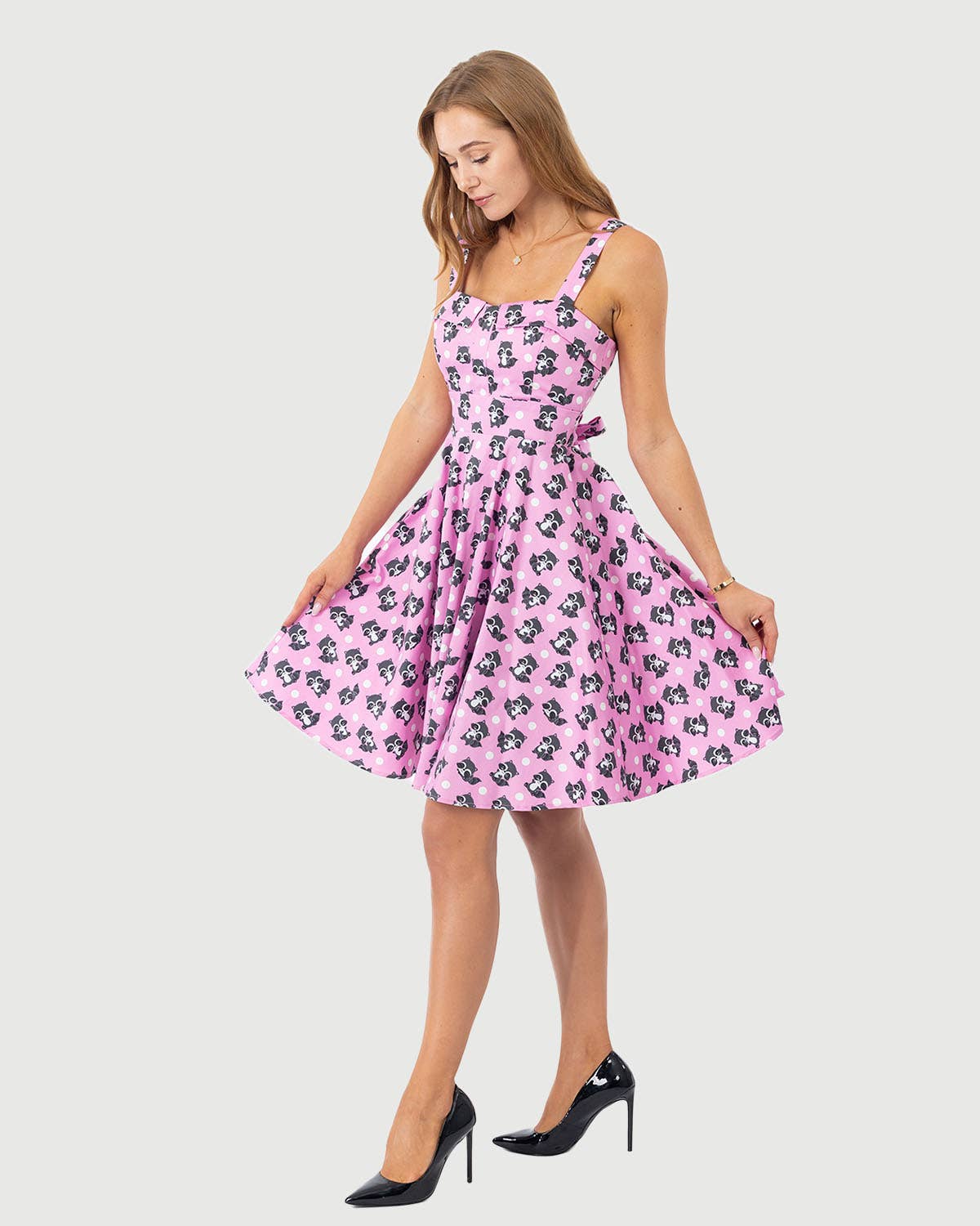 Eva Rose Fold Over Fit and Flare Women Raccoon Print Dress