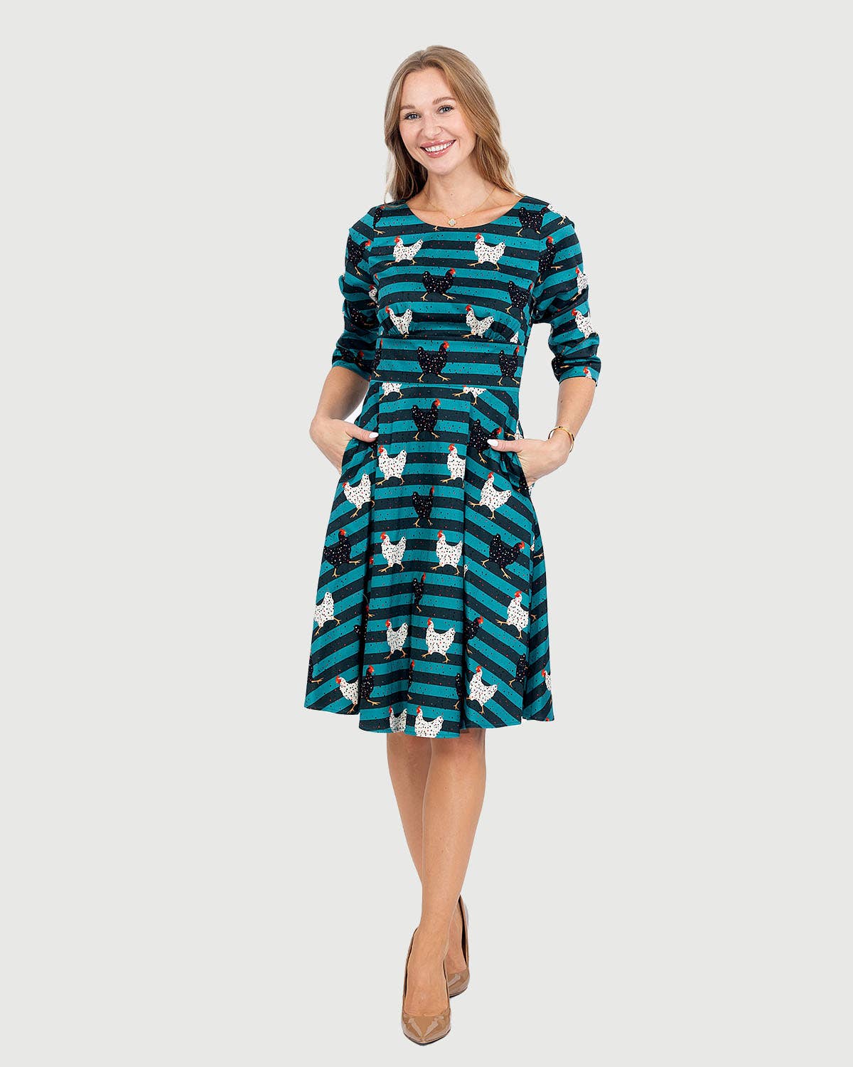 Eva Rosa Chicken Print  Fit & Flare Dress