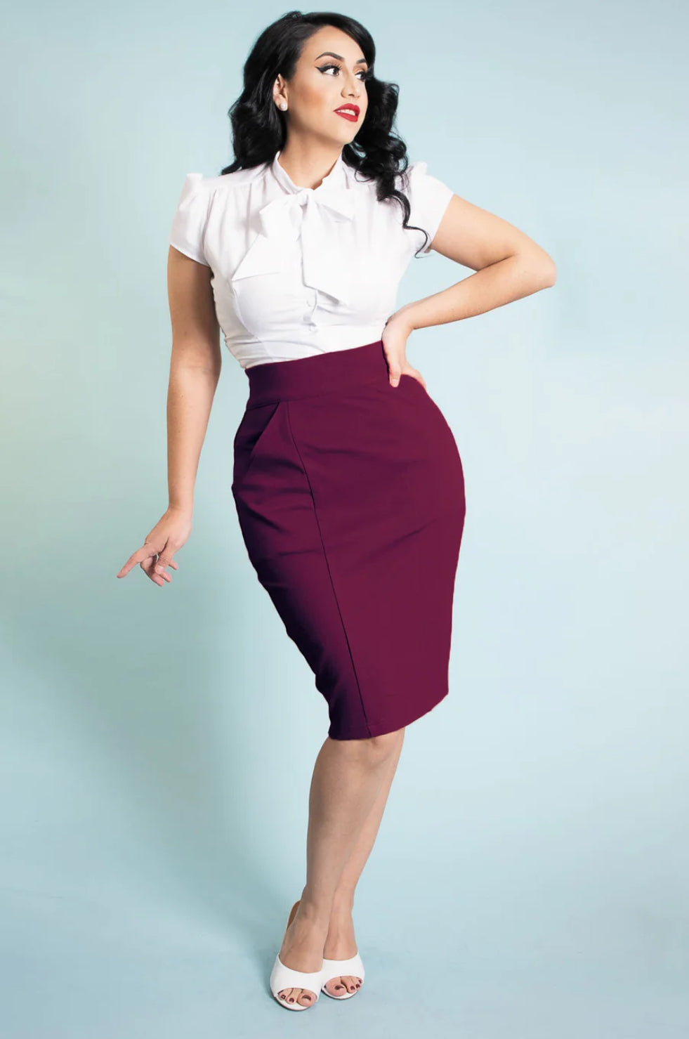 Heart of Haute Princess Pencil Skirt- Burgundy