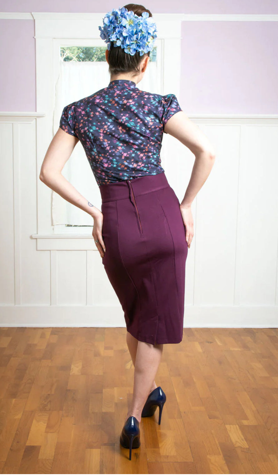 Heart of Haute Princess Pencil Skirt- Burgundy