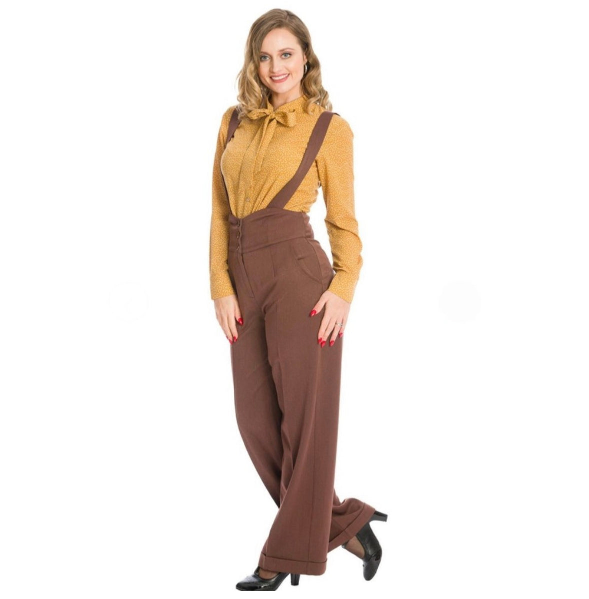 Banned Retro Favorite Trousers With Suspenders in Brown