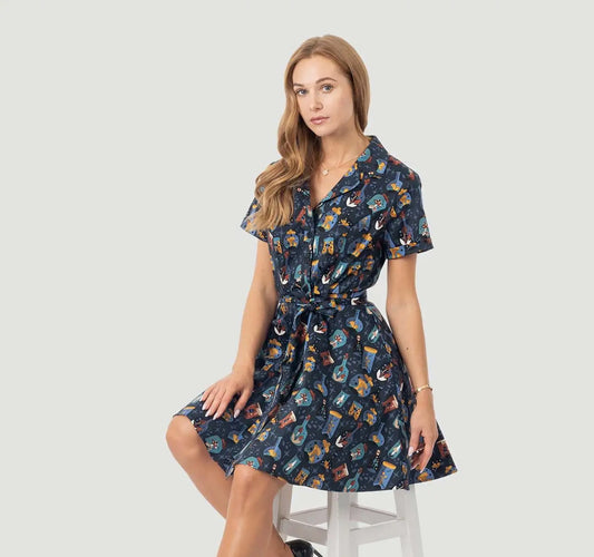 Eva Rose Short Sleeve Shirt Dress W/ Belt & Pockets in Poison Plant