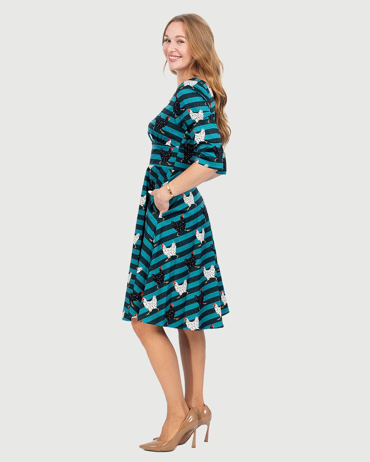 Eva Rosa Chicken Print  Fit & Flare Dress