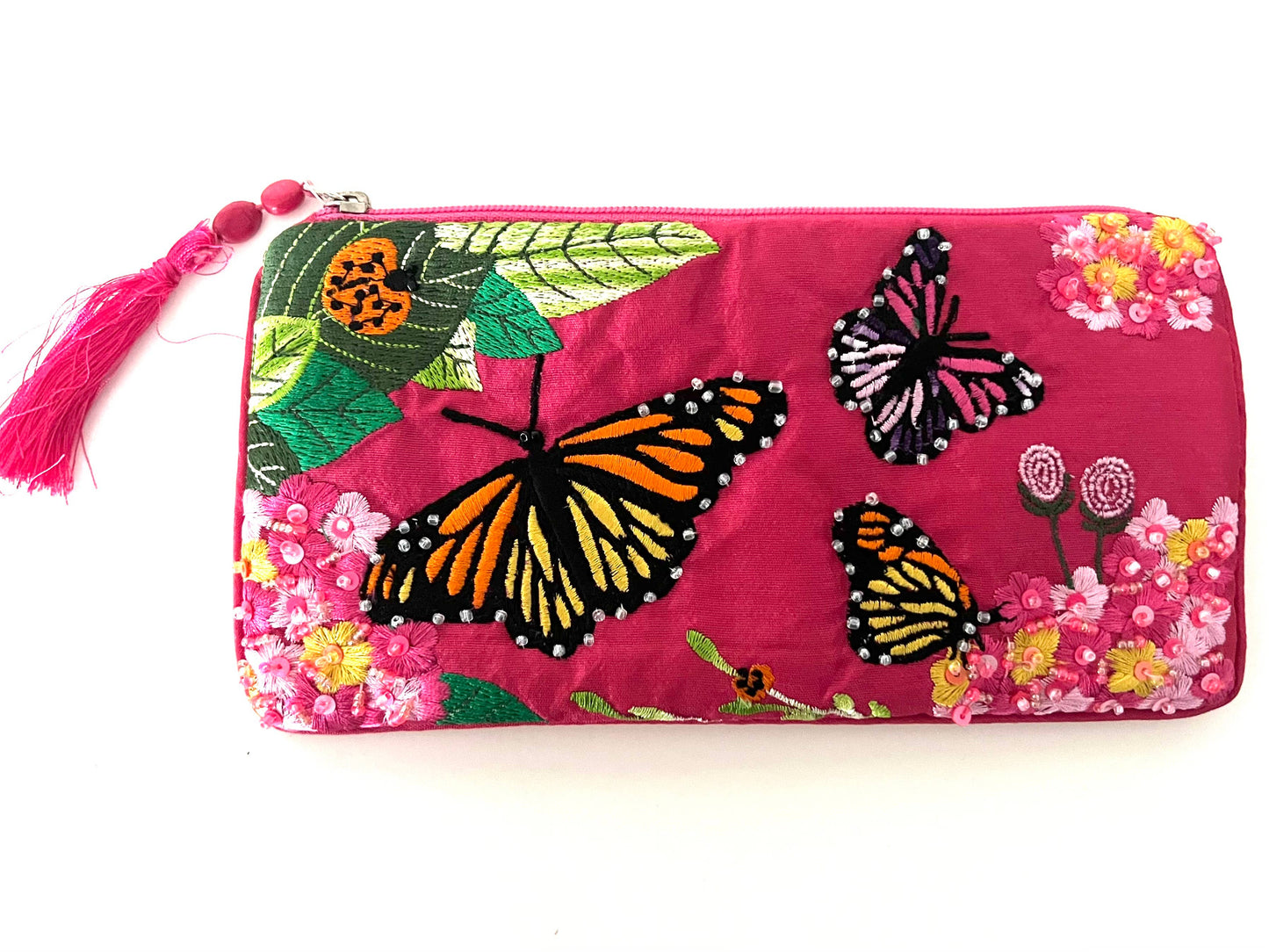 Butterfly Bead Clutch Embroidered in Pink