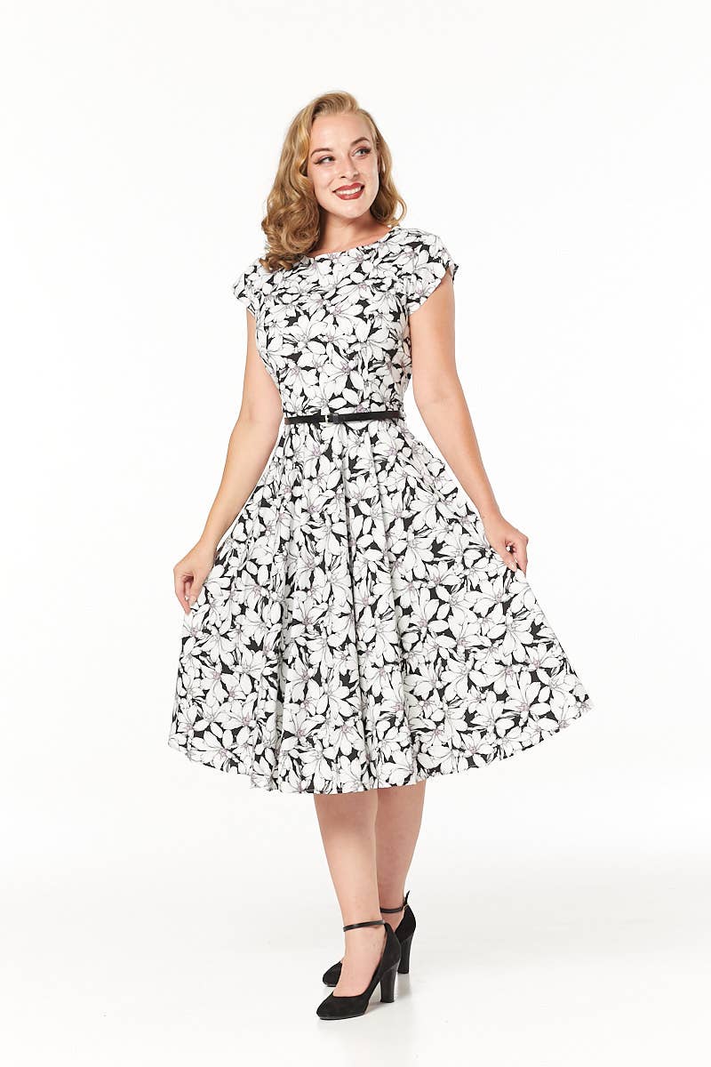 Timeless London Leti Fit and Flare Monochrome Print Swing Dress