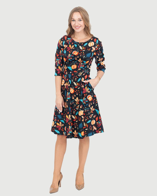 Eva Rose Pumpkin Print Fit & Flare Dress